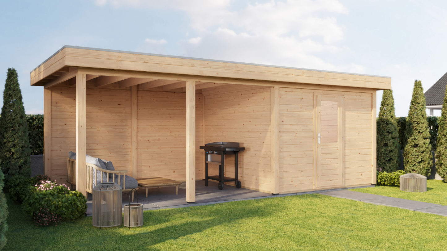 Lugarde Select Modern summerhouse 28mm with veranda Glasgow 300x300cm + 400cm - Untreated