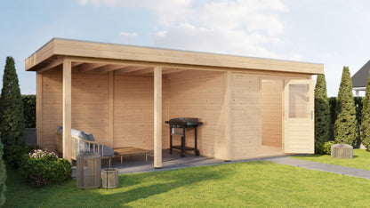 Lugarde Select Modern summerhouse 28mm with veranda Glasgow 300x300cm + 400cm - Untreated