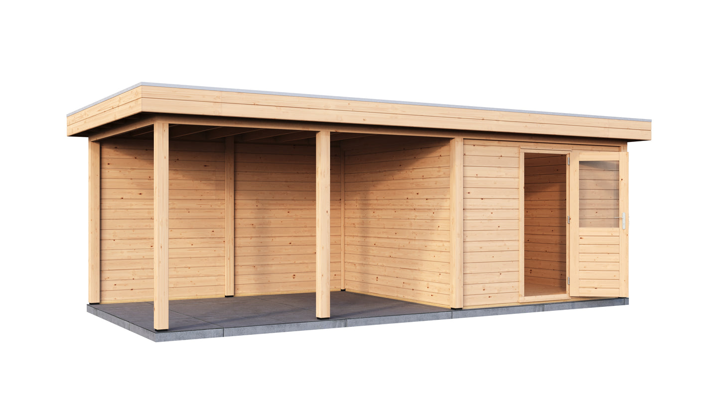Lugarde Select Modern summerhouse 28mm with veranda Glasgow 300x300cm + 400cm - Untreated