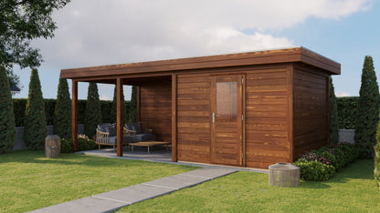 Lugarde Select Modern summerhouse 28mm with veranda Glasgow 300x300cm + 400cm - Brown Wood Oil