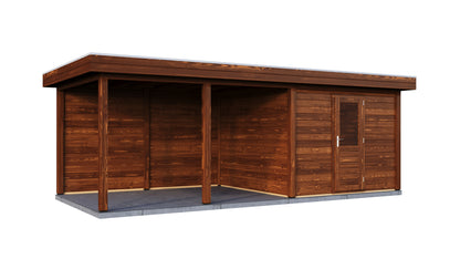 Lugarde Select Modern summerhouse 28mm with veranda Glasgow 300x300cm + 400cm - Brown Wood Oil