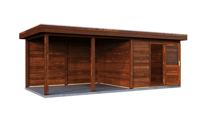 Lugarde Select Modern summerhouse 28mm with veranda Glasgow 300x300cm + 400cm - Brown Wood Oil