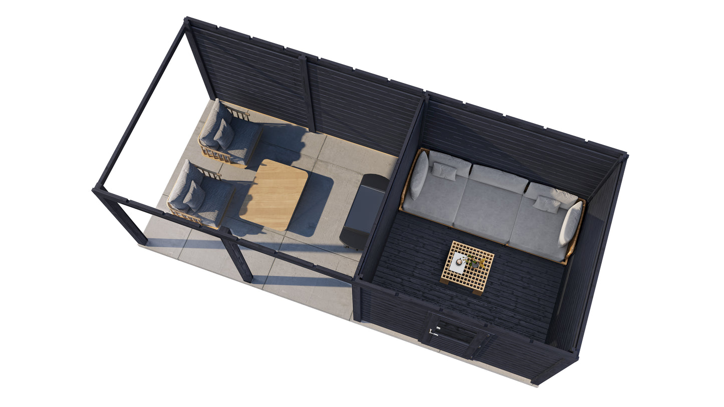 Lugarde Select Modern summerhouse 28mm with veranda Glasgow 300x300cm + 400cm - Black Wood Oil
