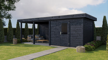 Lugarde Select Modern summerhouse 28mm with veranda Glasgow 300x300cm + 400cm - Black Wood Oil