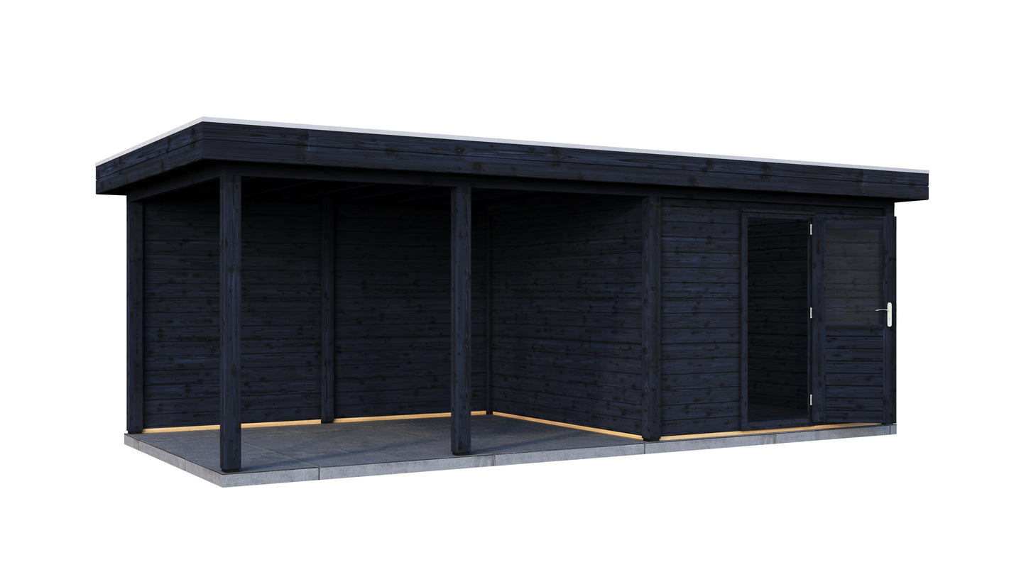 Lugarde Select Modern summerhouse 28mm with veranda Glasgow 300x300cm + 400cm - Black Wood Oil