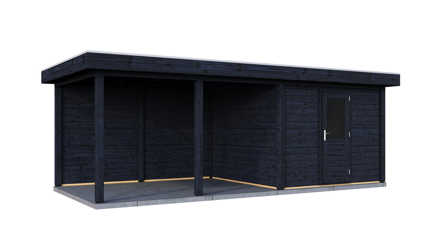 Lugarde Select Modern summerhouse 28mm with veranda Glasgow 300x300cm + 400cm - Black Wood Oil