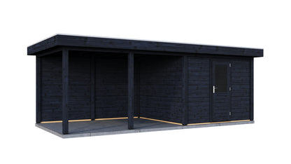 Lugarde Select Modern summerhouse 28mm with veranda Glasgow 300x300cm + 400cm - Black Wood Oil