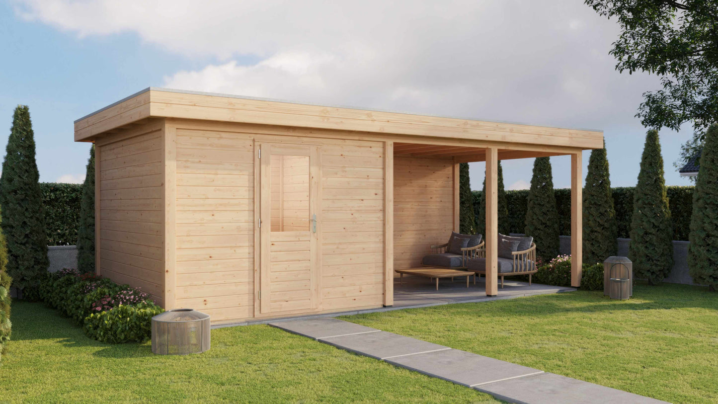 Lugarde Select Modern summerhouse 28mm with veranda Glasgow 300x300cm + 400cm - Untreated