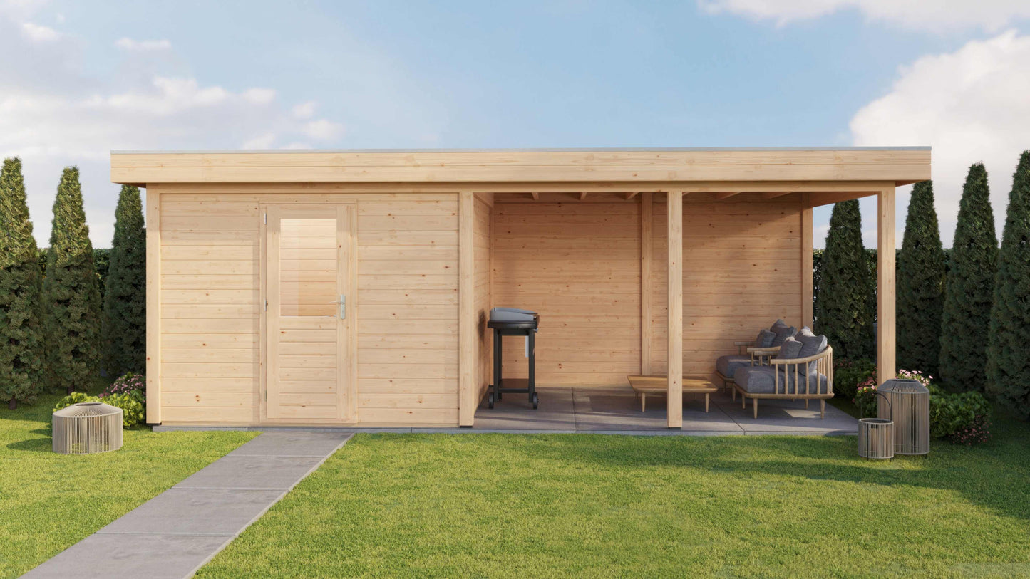 Lugarde Select Modern summerhouse 28mm with veranda Glasgow 300x300cm + 400cm - Untreated
