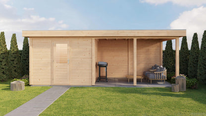 Lugarde Select Modern summerhouse 28mm with veranda Glasgow 300x300cm + 400cm - Untreated