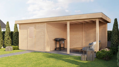 Lugarde Select Modern summerhouse 28mm with veranda Glasgow 300x300cm + 400cm - Untreated