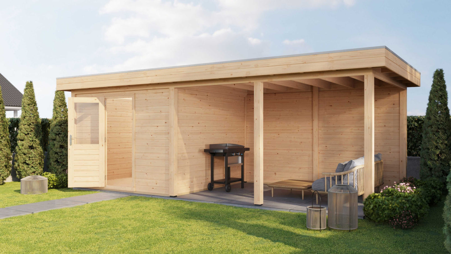 Lugarde Select Modern summerhouse 28mm with veranda Glasgow 300x300cm + 400cm - Untreated