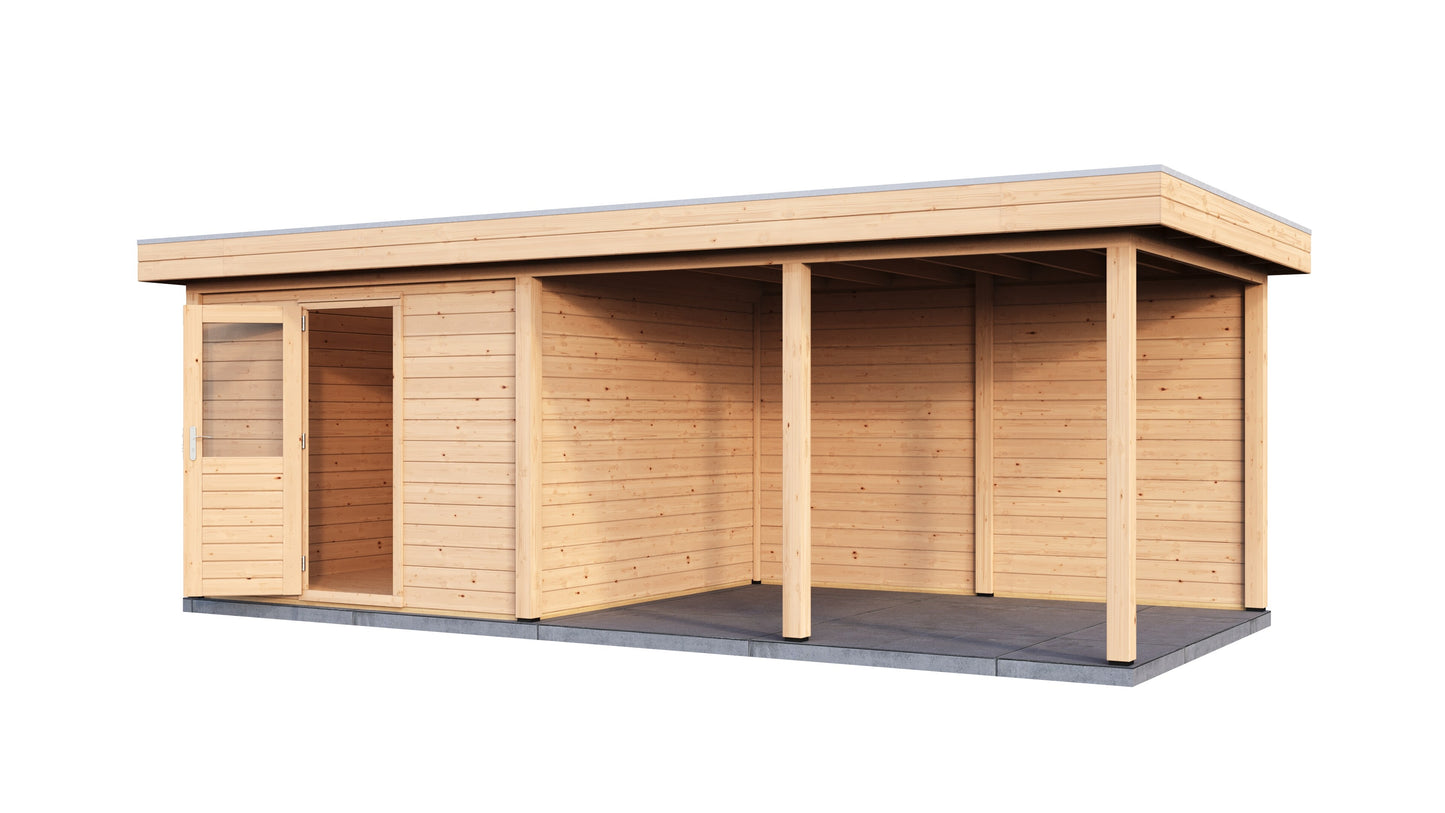 Lugarde Select Modern summerhouse 28mm with veranda Glasgow 300x300cm + 400cm - Untreated