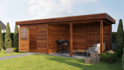 Lugarde Select Modern summerhouse 28mm with veranda Glasgow 300x300cm + 400cm - Brown Wood Oil