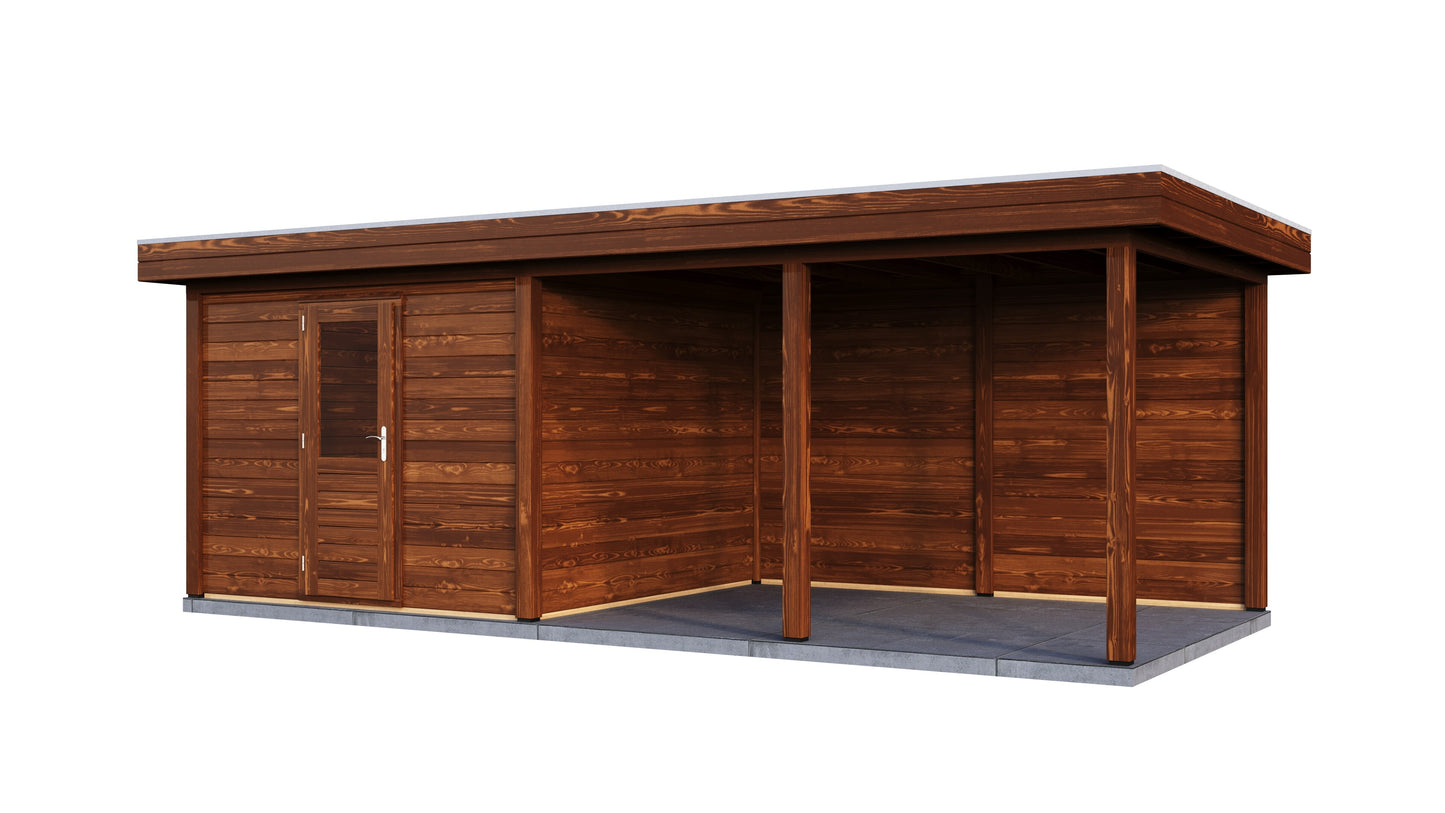 Lugarde Select Modern summerhouse 28mm with veranda Glasgow 300x300cm + 400cm - Brown Wood Oil