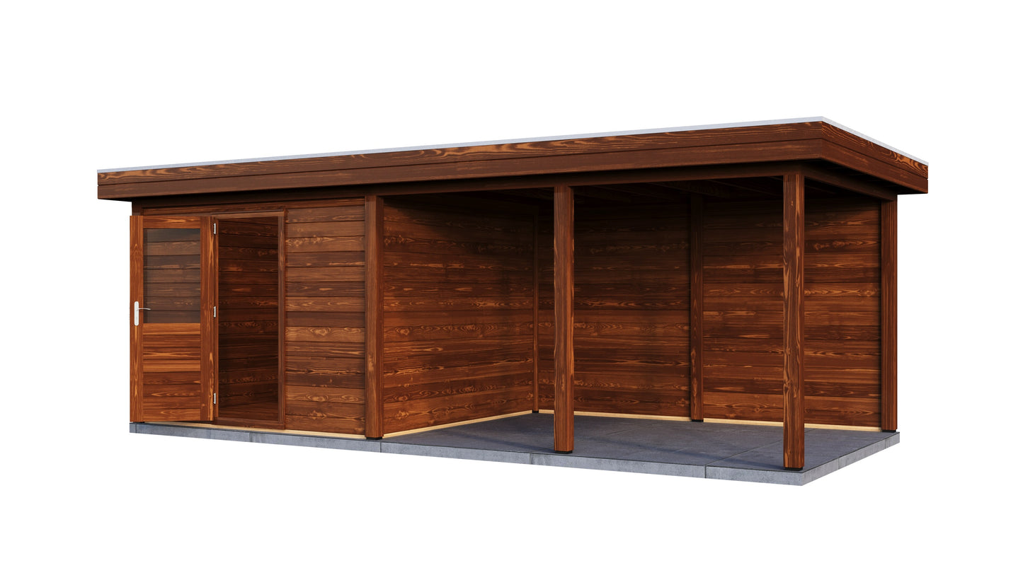 Lugarde Select Modern summerhouse 28mm with veranda Glasgow 300x300cm + 400cm - Brown Wood Oil