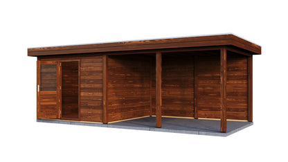 Lugarde Select Modern summerhouse 28mm with veranda Glasgow 300x300cm + 400cm - Brown Wood Oil