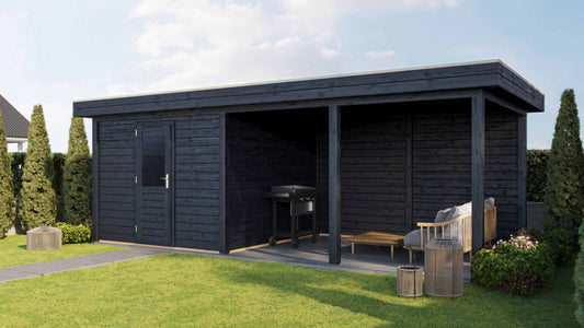 Lugarde Select Modern summerhouse 28mm with veranda Glasgow 300x300cm + 400cm - Black Wood Oil