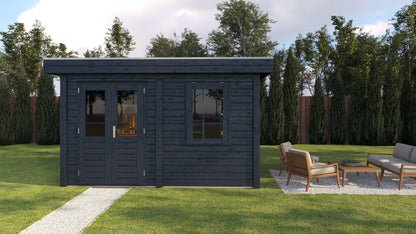 Lugarde Select Modern summerhouse 28mm Luton 388x250cm - Black Wood Oil