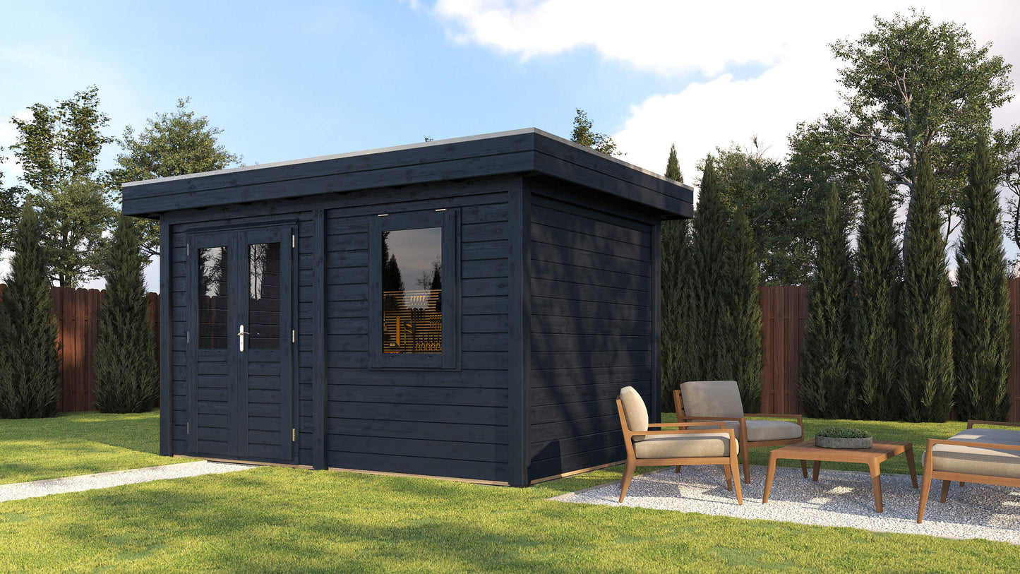 Lugarde Select Modern summerhouse 28mm Luton 388x250cm - Black Wood Oil