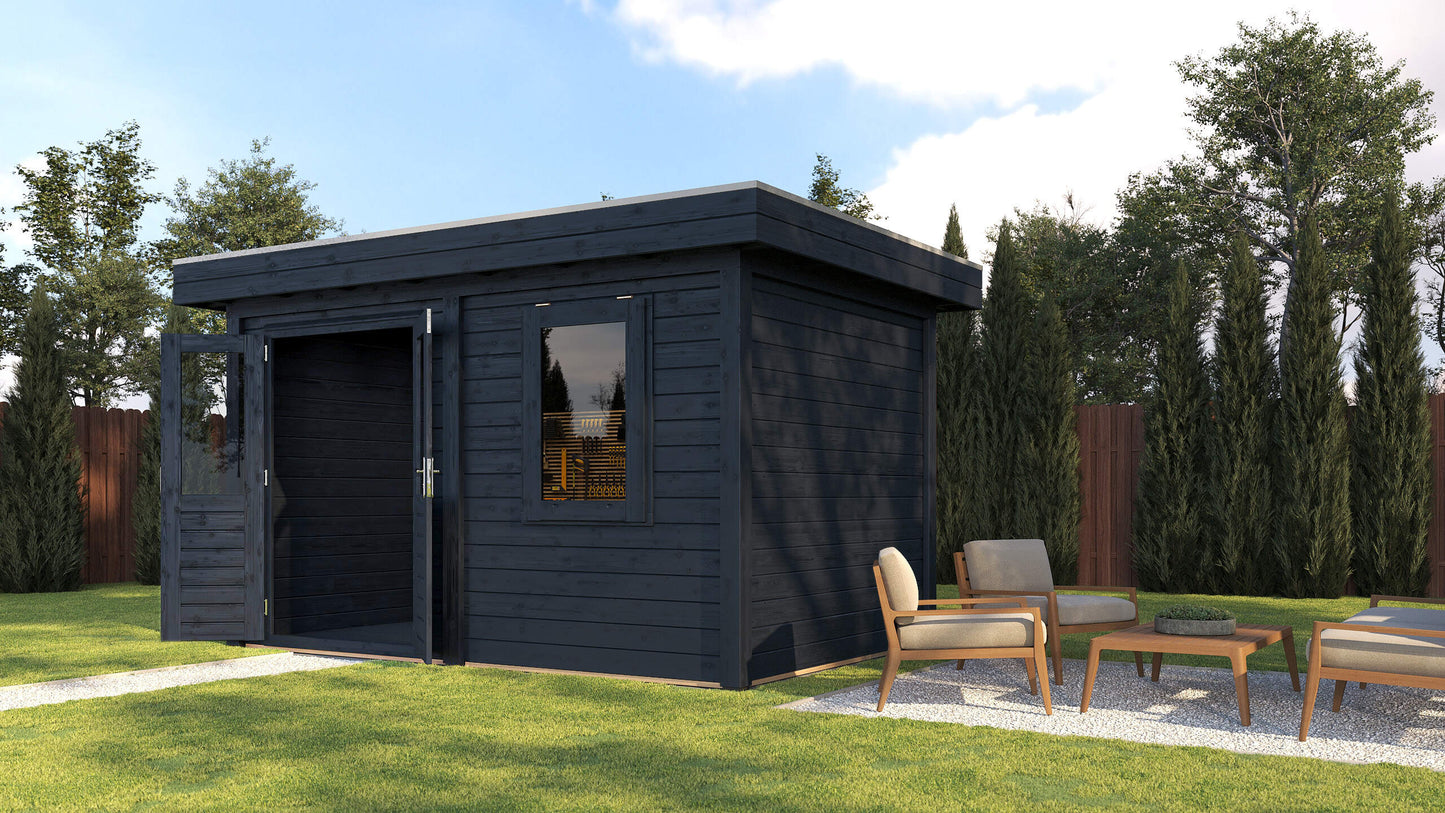 Lugarde Select Modern summerhouse 28mm Luton 388x250cm - Black Wood Oil