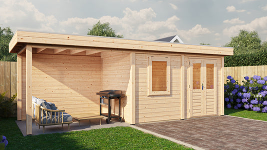 Lugarde Select Modern summerhouse 28mm with veranda Dublin 388x250cm + 300cm - Untreated