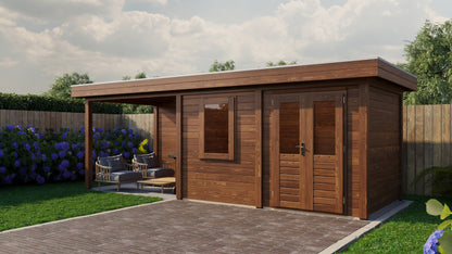 Lugarde Select Modern summerhouse 28mm with veranda Dublin 388x250cm + 300cm - Brown Wood Oil