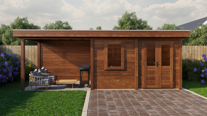 Lugarde Select Modern summerhouse 28mm with veranda Dublin 388x250cm + 300cm - Brown Wood Oil
