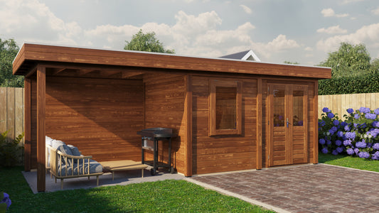 Lugarde Select Modern summerhouse 28mm with veranda Dublin 388x250cm + 300cm - Brown Wood Oil