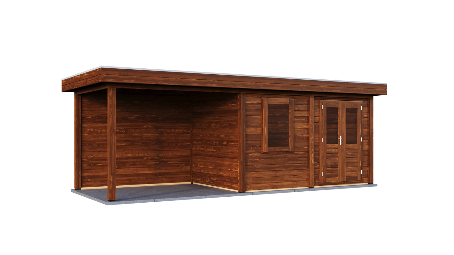 Lugarde Select Modern summerhouse 28mm with veranda Dublin 388x250cm + 300cm - Brown Wood Oil