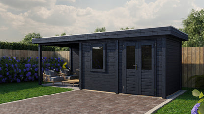 Lugarde Select Modern summerhouse 28mm with veranda Dublin 388x250cm + 300cm - Black Wood Oil