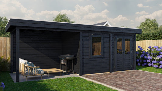 Lugarde Select Modern summerhouse 28mm with veranda Dublin 388x250cm + 300cm - Black Wood Oil