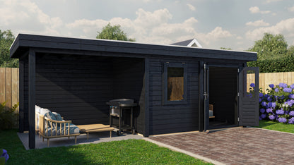 Lugarde Select Modern summerhouse 28mm with veranda Dublin 388x250cm + 300cm - Black Wood Oil