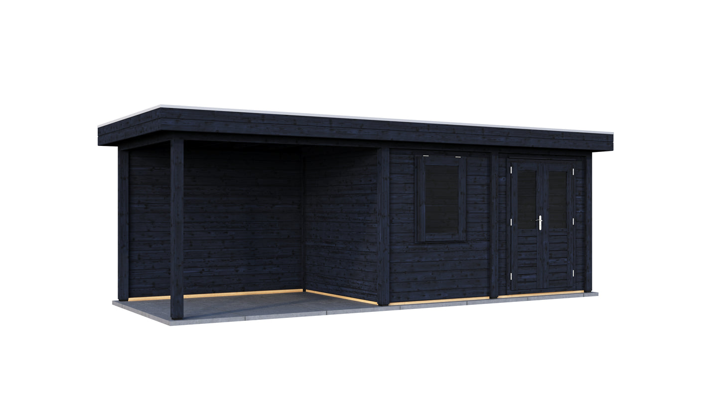 Lugarde Select Modern summerhouse 28mm with veranda Dublin 388x250cm + 300cm - Black Wood Oil