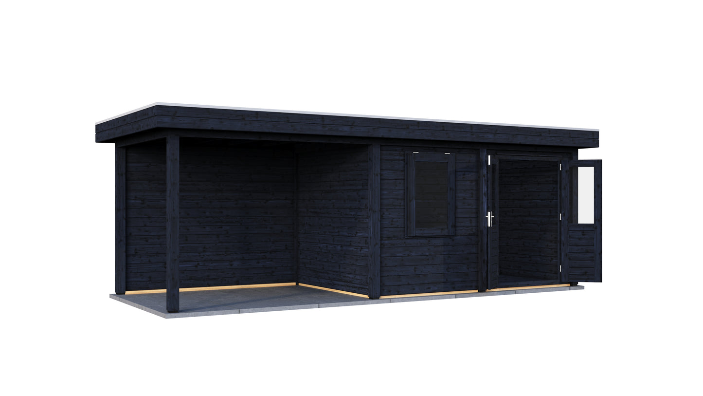 Lugarde Select Modern summerhouse 28mm with veranda Dublin 388x250cm + 300cm - Black Wood Oil