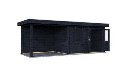 Lugarde Select Modern summerhouse 28mm with veranda Dublin 388x250cm + 300cm - Black Wood Oil