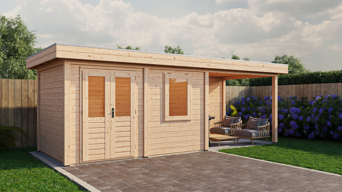 Lugarde Select Modern summerhouse 28mm with veranda Dublin 388x250cm + 300cm - Untreated