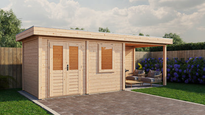 Lugarde Select Modern summerhouse 28mm with veranda Dublin 388x250cm + 300cm - Untreated