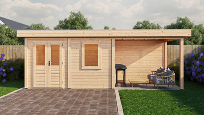 Lugarde Select Modern summerhouse 28mm with veranda Dublin 388x250cm + 300cm - Untreated