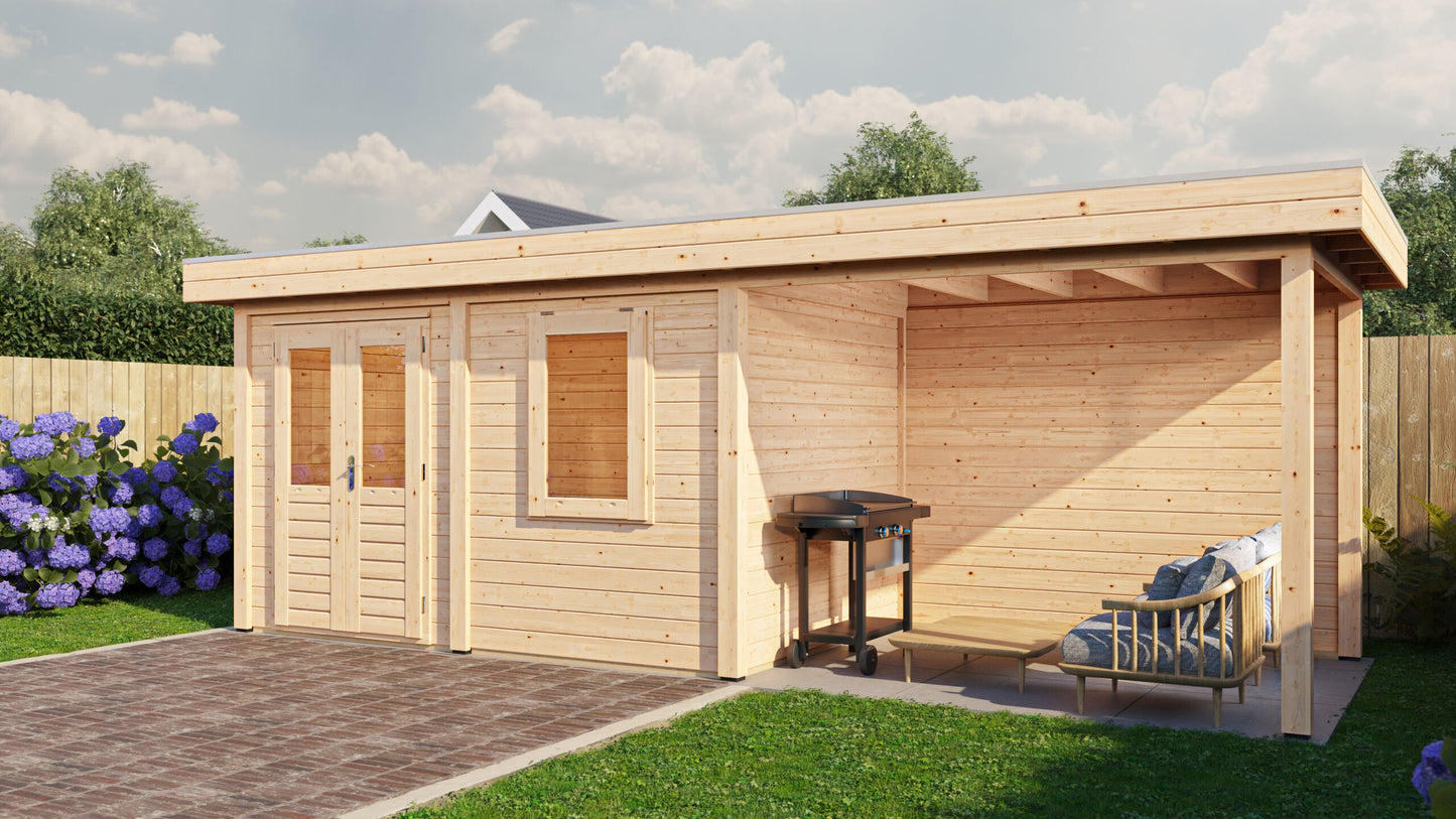Lugarde Select Modern summerhouse 28mm with veranda Dublin 388x250cm + 300cm - Untreated