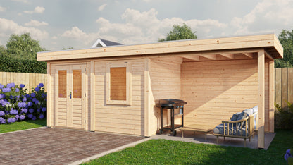 Lugarde Select Modern summerhouse 28mm with veranda Dublin 388x250cm + 300cm - Untreated