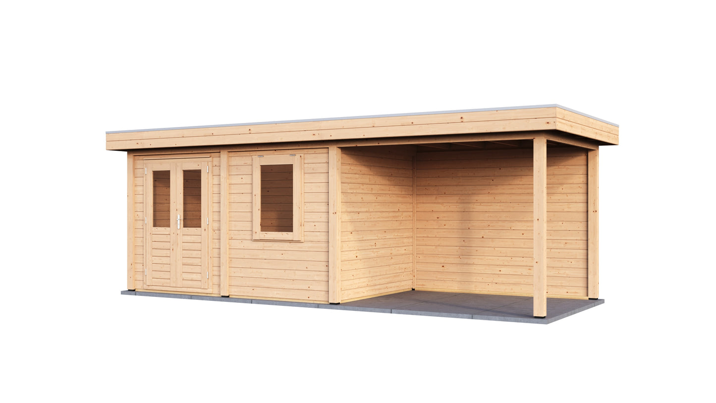 Lugarde Select Modern summerhouse 28mm with veranda Dublin 388x250cm + 300cm - Untreated