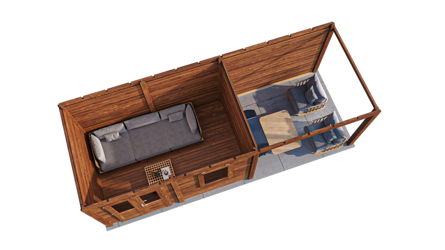 Lugarde Select Modern summerhouse 28mm with veranda Dublin 388x250cm + 300cm - Brown Wood Oil