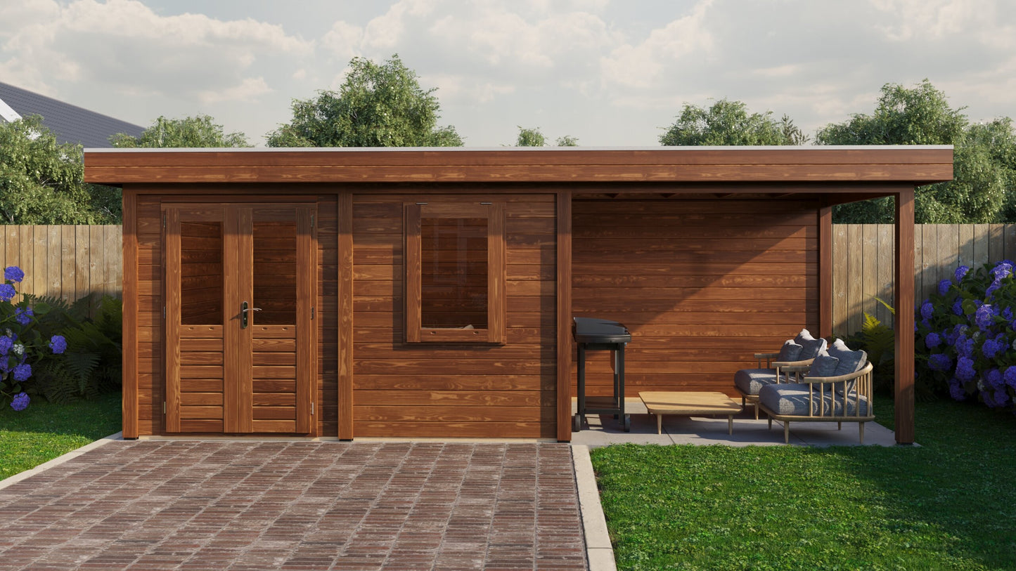 Lugarde Select Modern summerhouse 28mm with veranda Dublin 388x250cm + 300cm - Brown Wood Oil