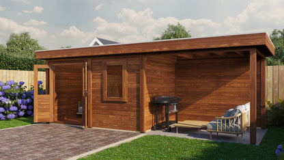 Lugarde Select Modern summerhouse 28mm with veranda Dublin 388x250cm + 300cm - Brown Wood Oil