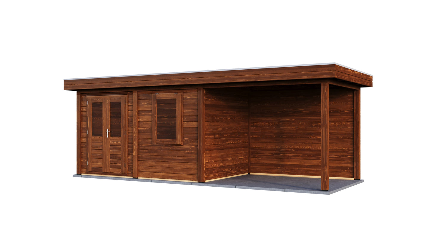 Lugarde Select Modern summerhouse 28mm with veranda Dublin 388x250cm + 300cm - Brown Wood Oil