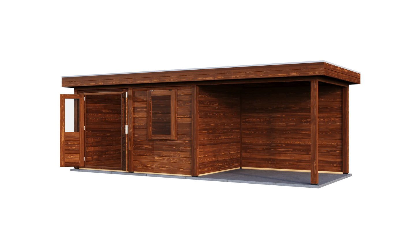 Lugarde Select Modern summerhouse 28mm with veranda Dublin 388x250cm + 300cm - Brown Wood Oil