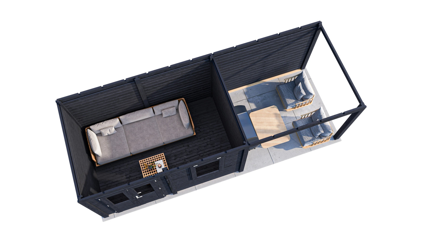 Lugarde Select Modern summerhouse 28mm with veranda Dublin 388x250cm + 300cm - Black Wood Oil