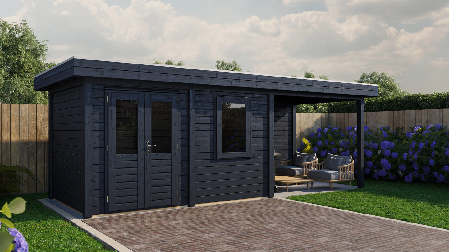 Lugarde Select Modern summerhouse 28mm with veranda Dublin 388x250cm + 300cm - Black Wood Oil