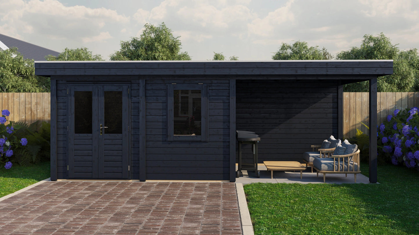 Lugarde Select Modern summerhouse 28mm with veranda Dublin 388x250cm + 300cm - Black Wood Oil